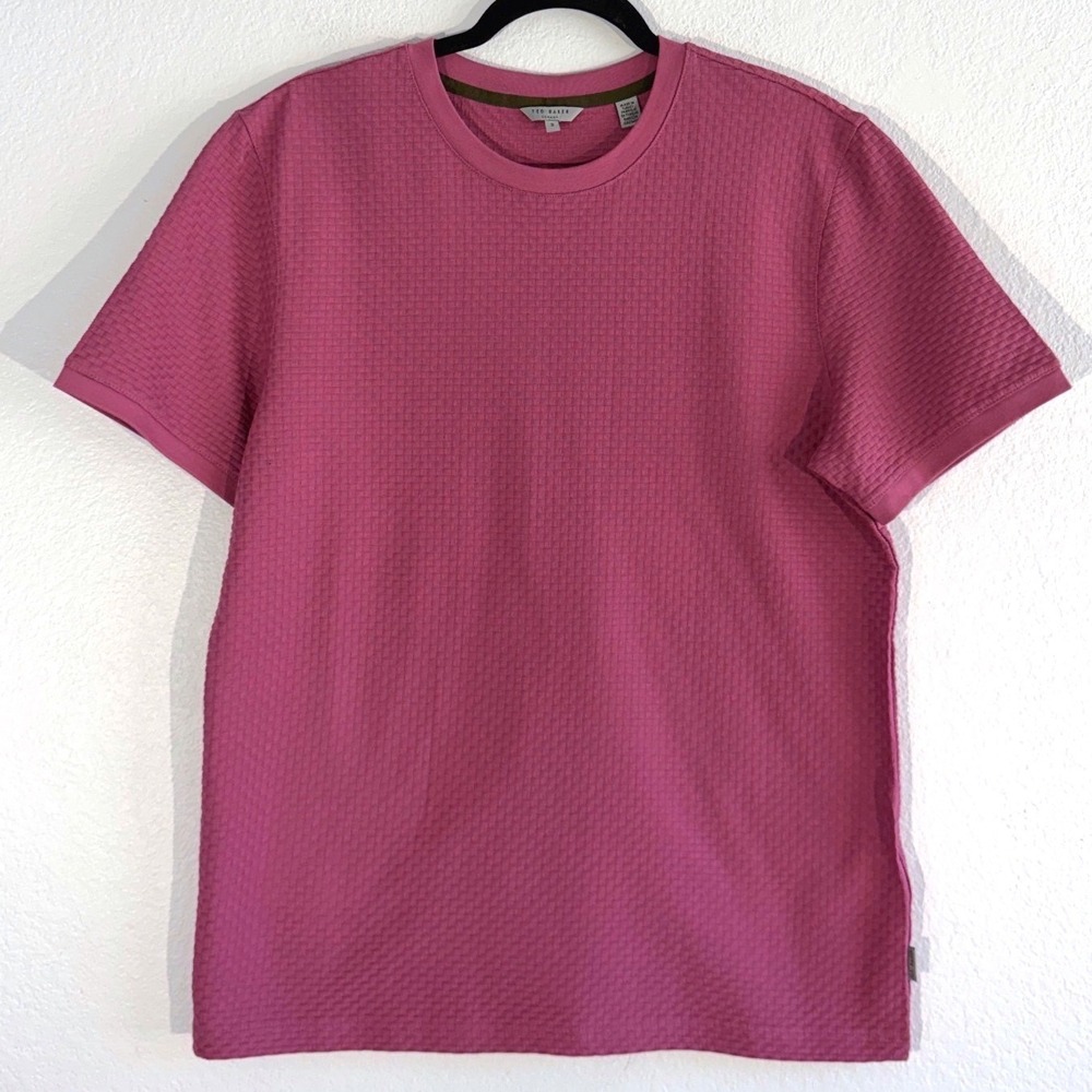 Ted Baker London Mens Caramel Basketweave Textured Knit T-Shirt Pink Size 3